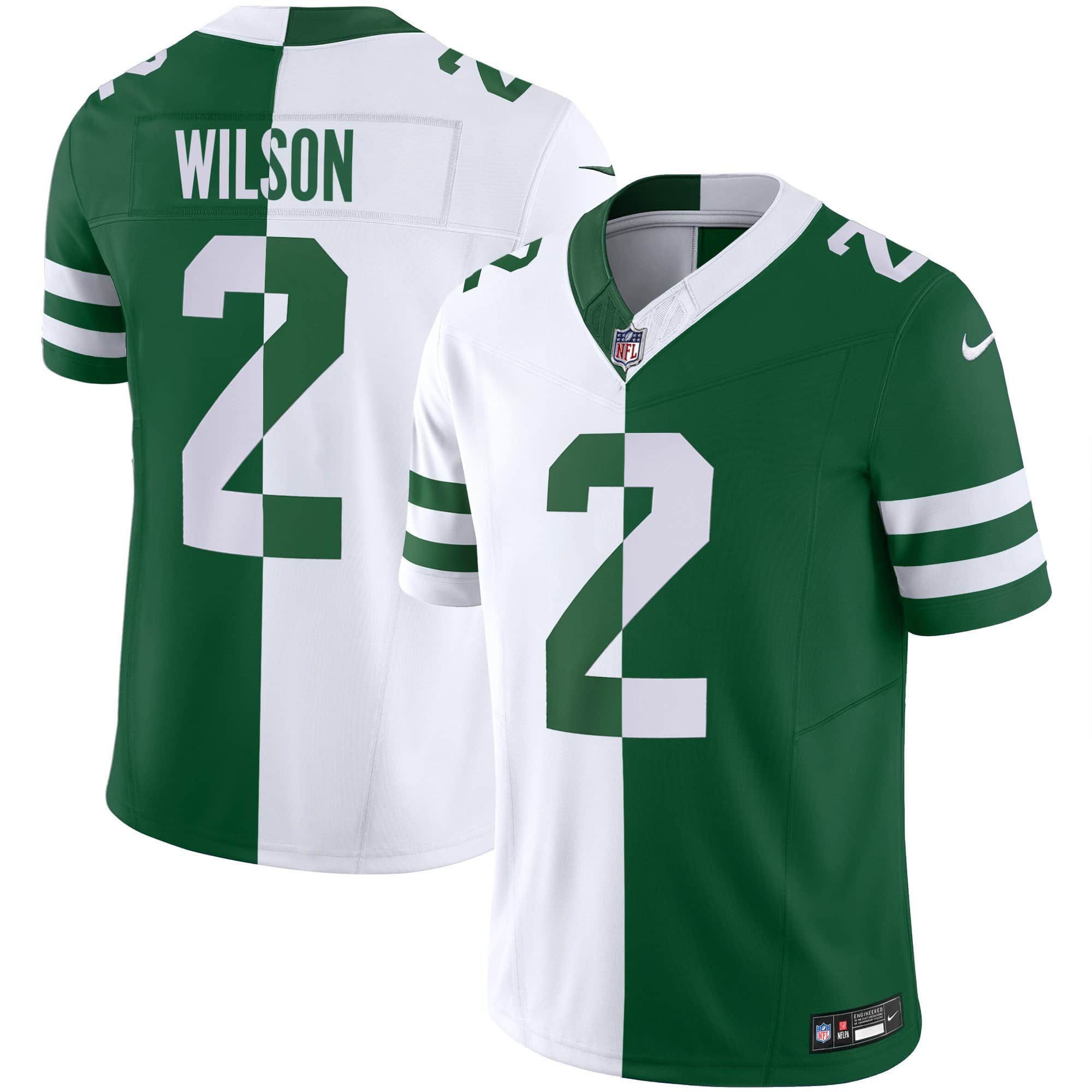 Men New York Jets #2 Wilson White with green 2024 Nike Limited NFL Jersey